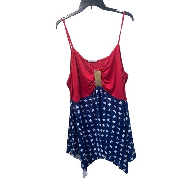 Wonder‎ Woman Inspired Tank Top Red Blue Star Print Sleeveless - Picture 1 of 10